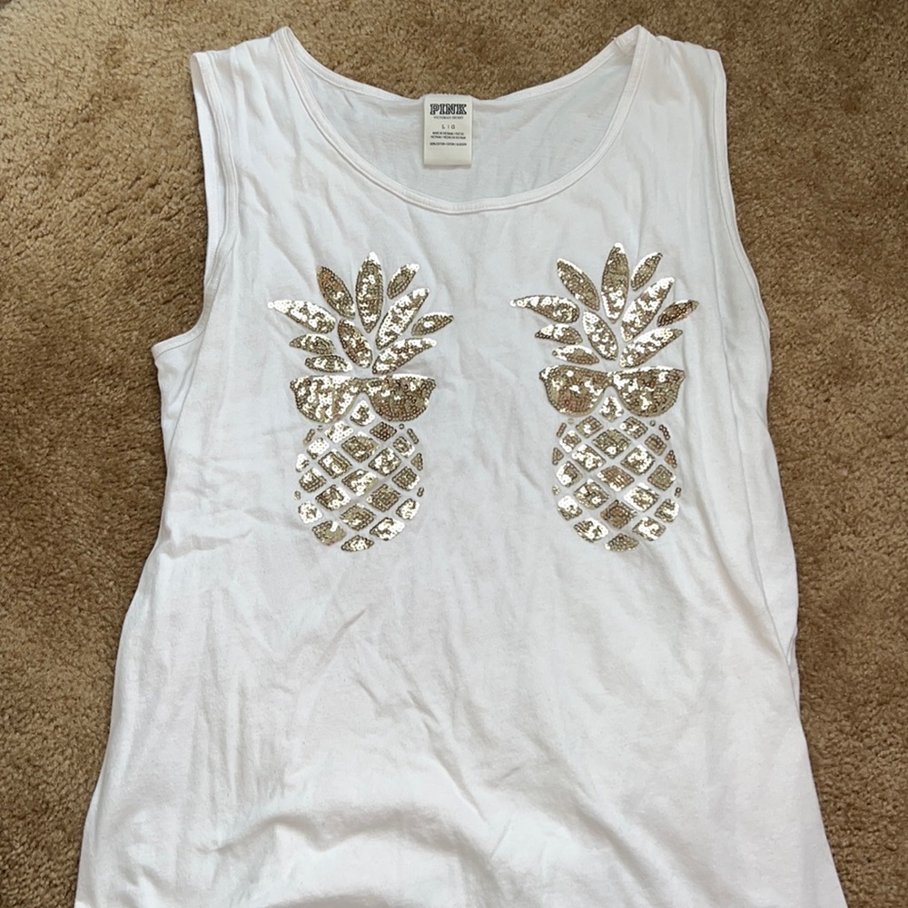 PINK Pineapple Sequin Tank Top
